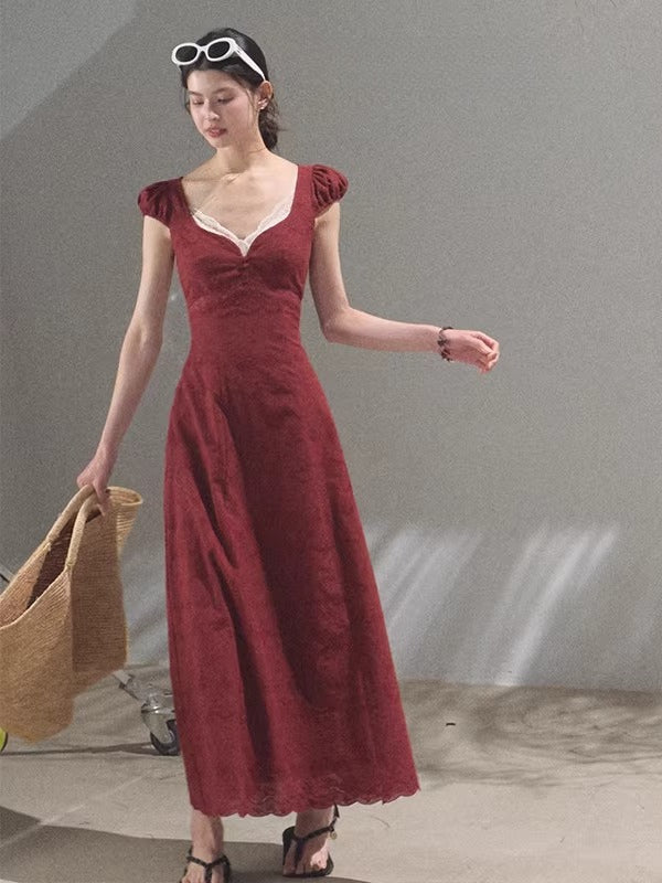 Cotton Bohemian Sash-Red Resort Tea Dress