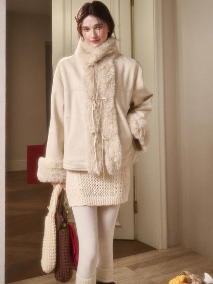 Travel Plan Shearling Fleece-Lined Stand Collar Jacket