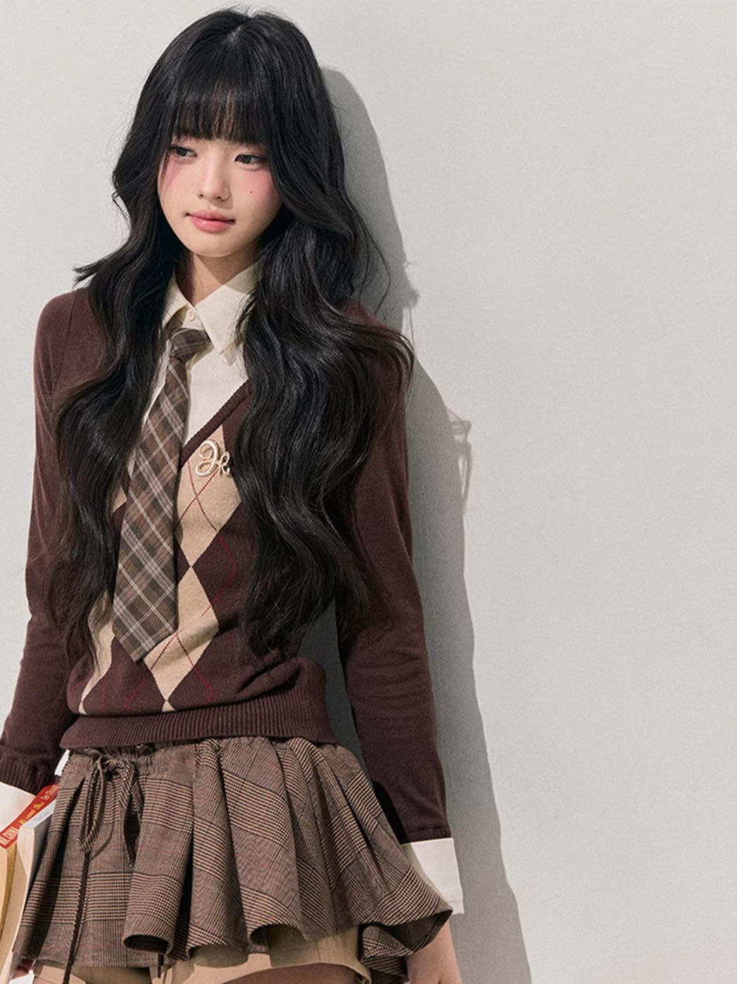 Two-in-One American Argyle Knit Sweater