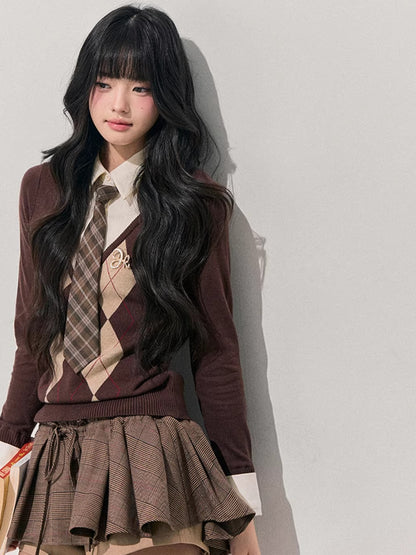 Two-in-One American Argyle Knit Sweater