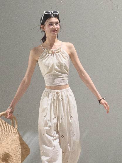 Floral Breeze Beaded Halter Camisole