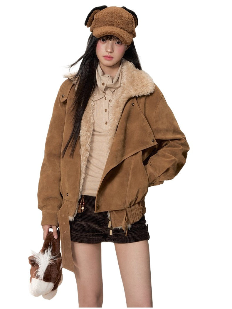 Original Suede Shearling Moto Oversized Lapel Jacket