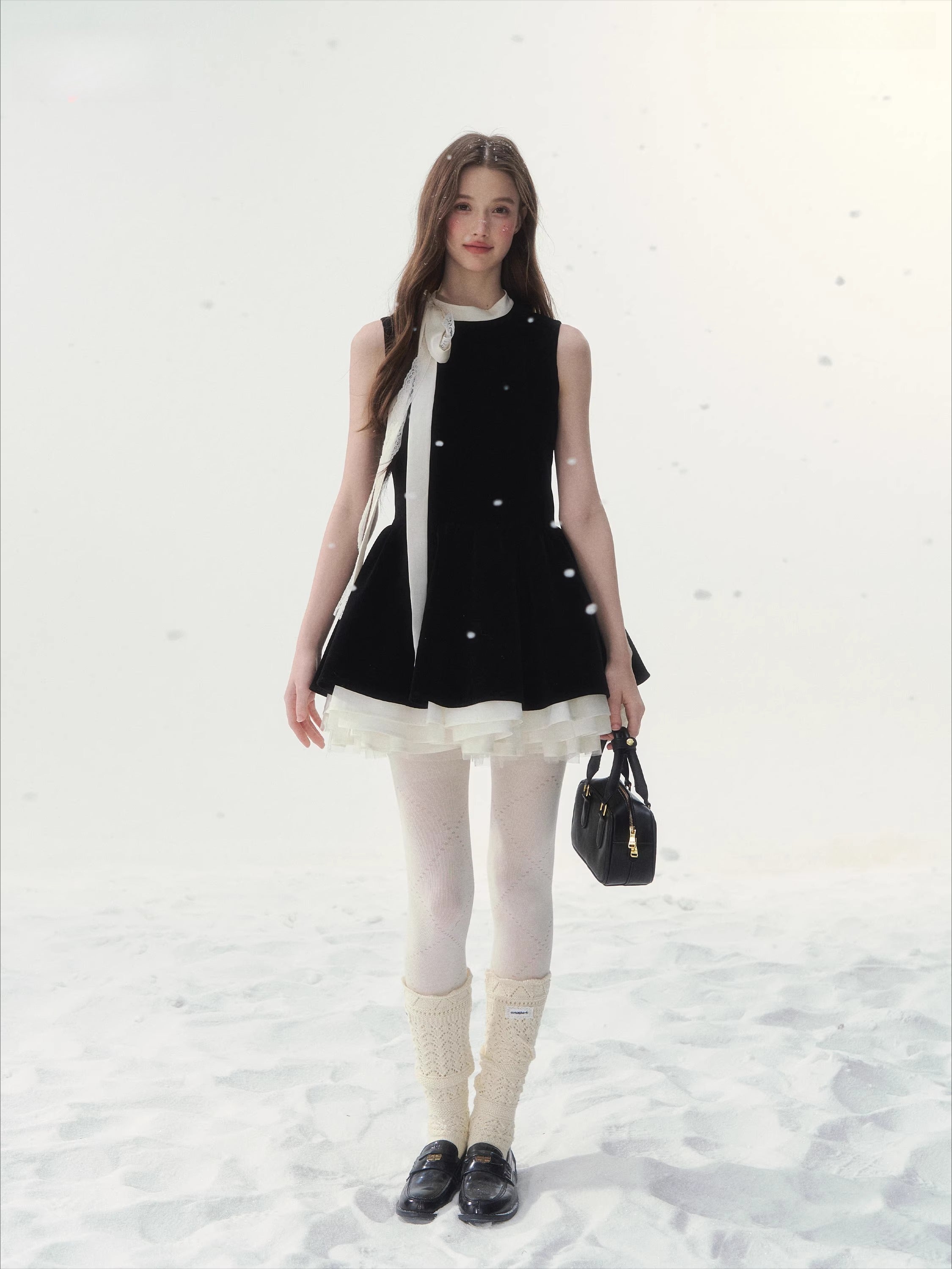 Piano-Key Bow Puff Mini Dress