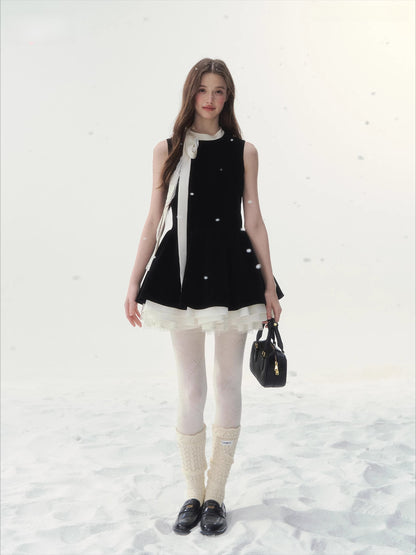 Piano-Key Bow Puff Mini Dress