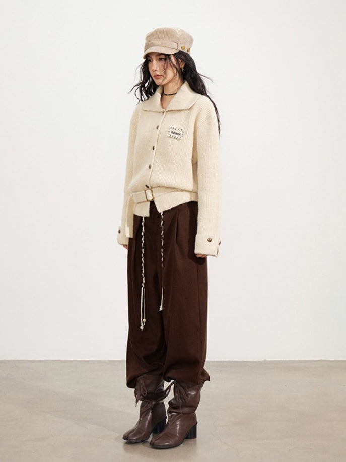Belted Wool-Blend Knit Cardigan