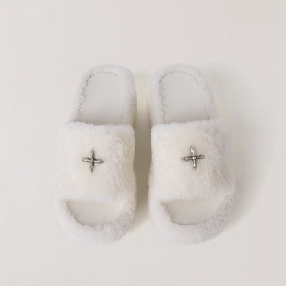 Cross Relic Shearling Heel Mules