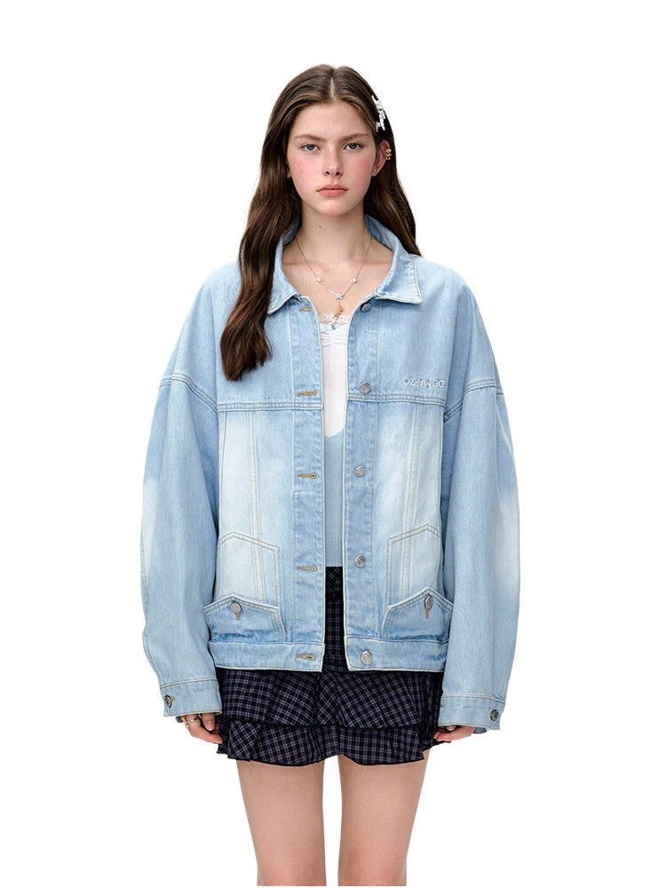 Convertible Denim Jacket with Puff Sleeves