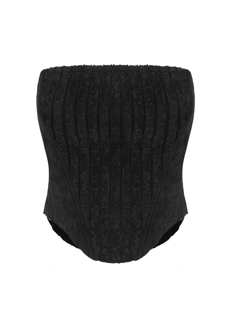 Black Velvet Trim Bustier Top