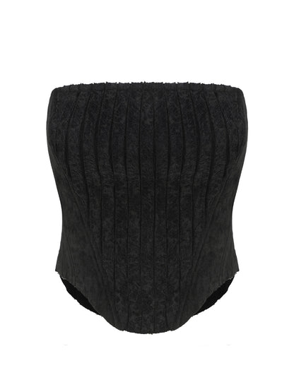 Black Velvet Trim Bustier Top