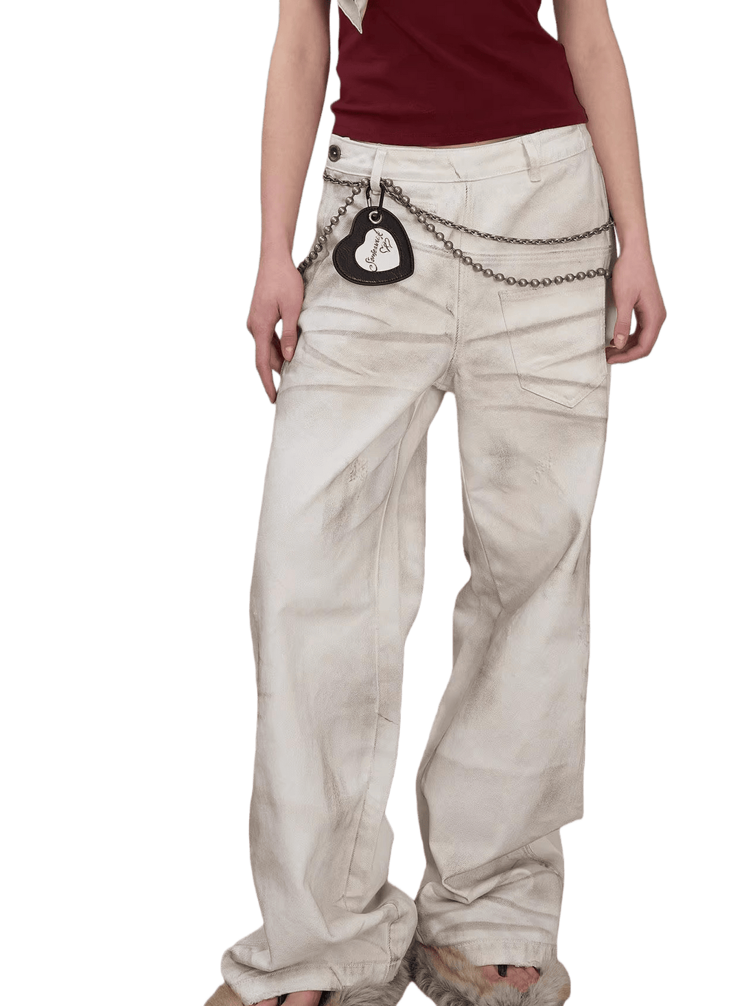 Side-Placket White Denim Jeans