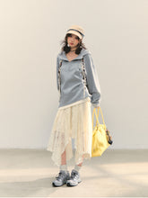 Fake Two-Piece Flower Embroidery Hat Cord Pullover Hoodie - CHINASQUAD