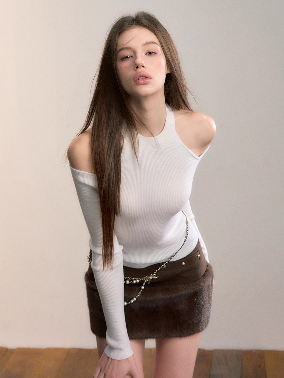 Reversible Cold-Shoulder Knit Turtleneck