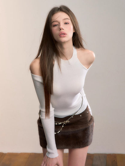 Reversible Cold-Shoulder Knit Turtleneck