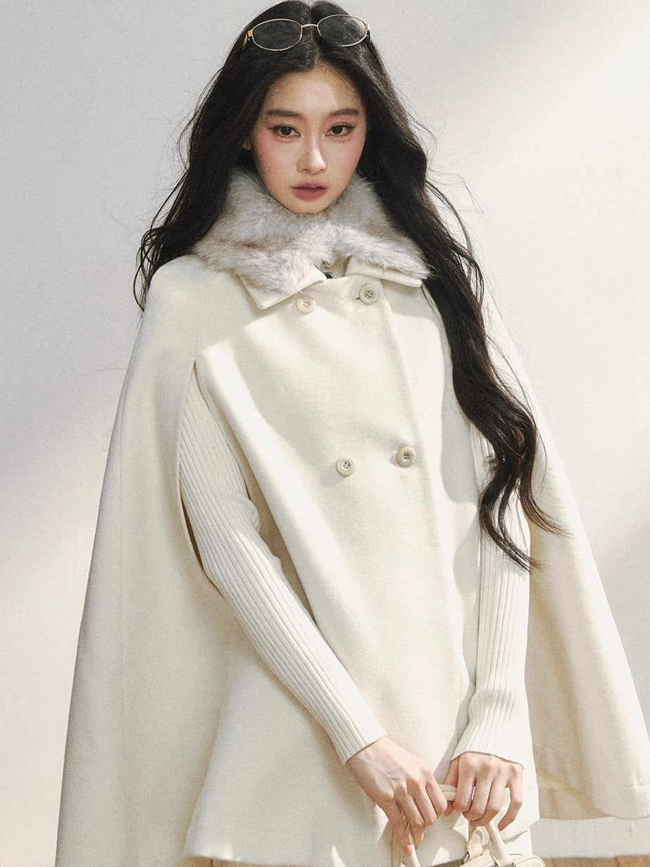 Elegant Two-Tone Wool Cape