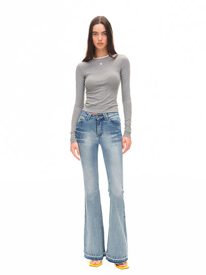 Contrast-trim Regular-shoulder Long-Sleeve T-shirt - CHINASQUAD