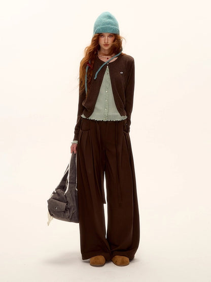 Contrast Panel Ruffled Knit Cardigan