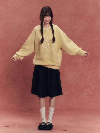 Vintage Lace-Trim Loose Sweatshirt