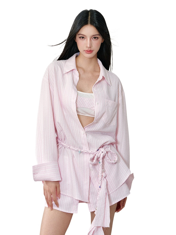 Pink Oversized Striped Shirt
