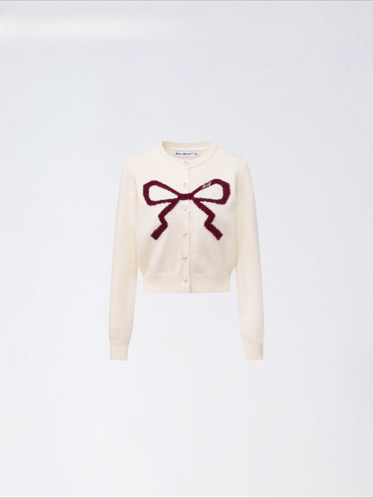 Bow Detail Cropped Knit Cardigan