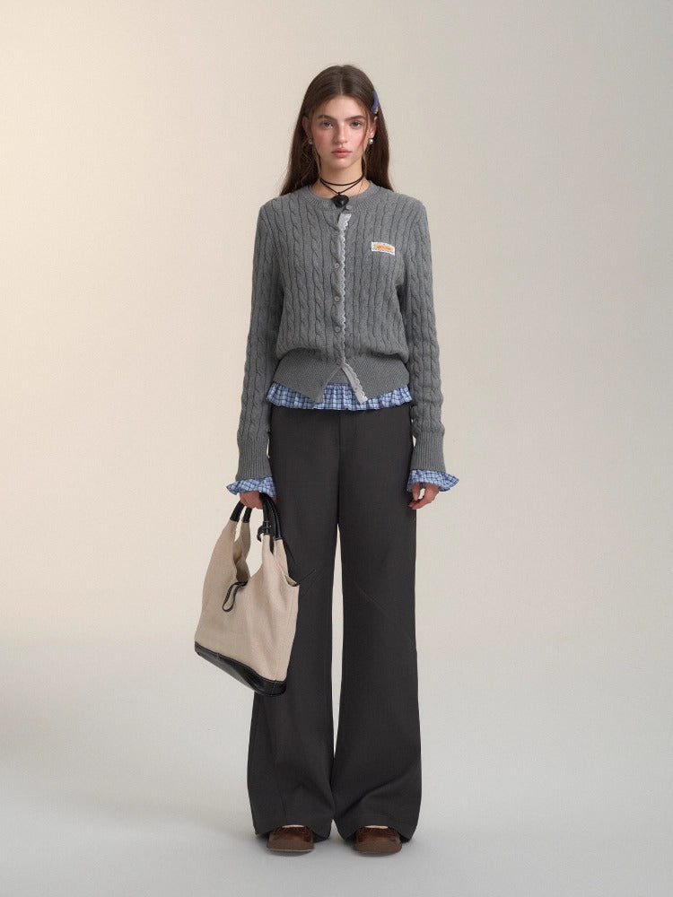 Dark Gray Studded Pleated Flared Pants