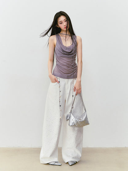 Fake Two-piece Spliced Lace Swing-neck Tank Top - CHINASQUAD