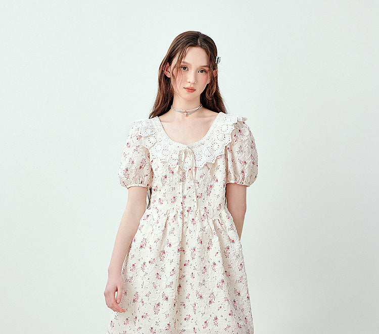 White Floral Doll Collar A-line Dress