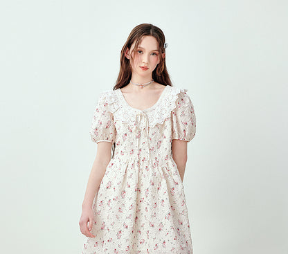 White Floral Doll Collar A-line Dress