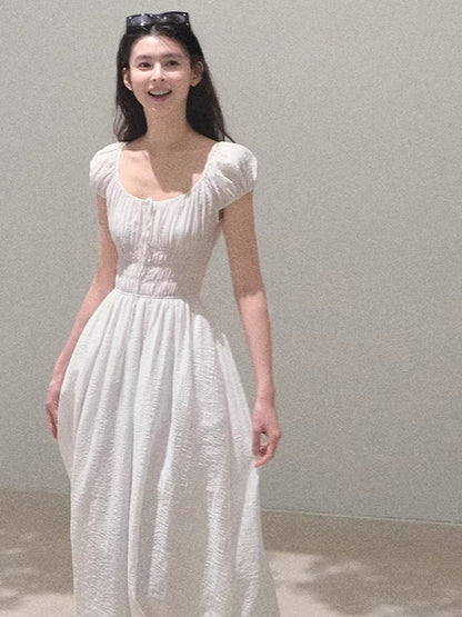 Botanical Graffiti Cotton Ruched Tie Dress