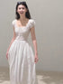 OAKMOO Botanical Graffiti Cotton Ruched Tie Dress – White Long