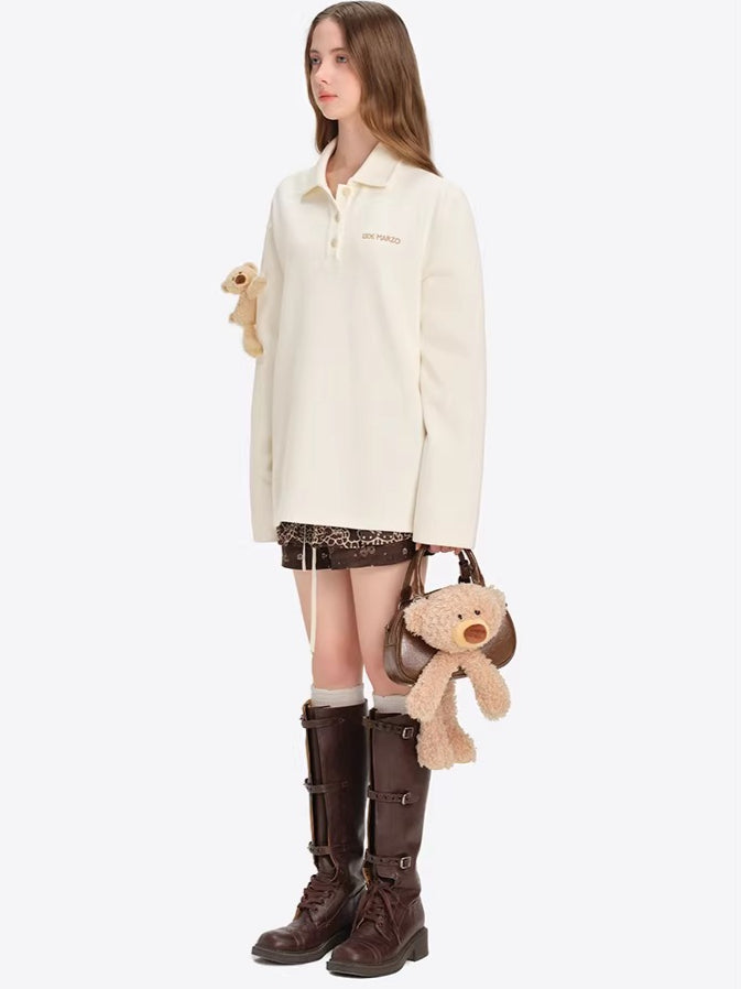 Polo-Collar Long-Sleeve T-Shirt