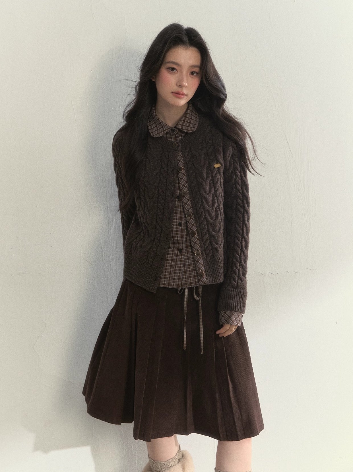 Wool-Blend Layered Doll Collar Knit Cardigan