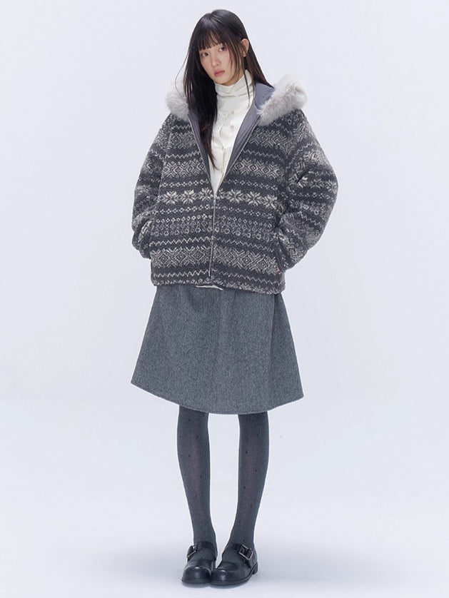 Detachable Faux Fur Collar Hooded Jacket