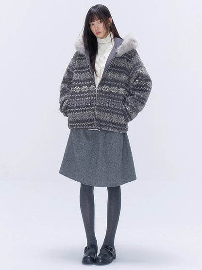 Detachable Faux Fur Collar Hooded Jacket