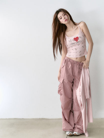 Mesh Pocket Cargo Wide-Leg Pants