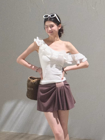 Leather Patch Lyocell–Linen A-Line Skirt