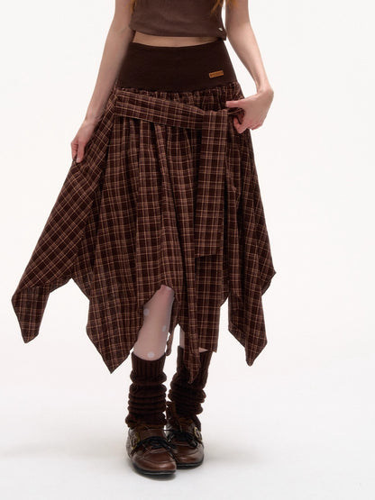 Irregular Hem Plaid Skirt