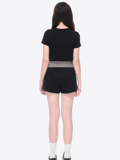 Double Waistband Panel Sport Shorts