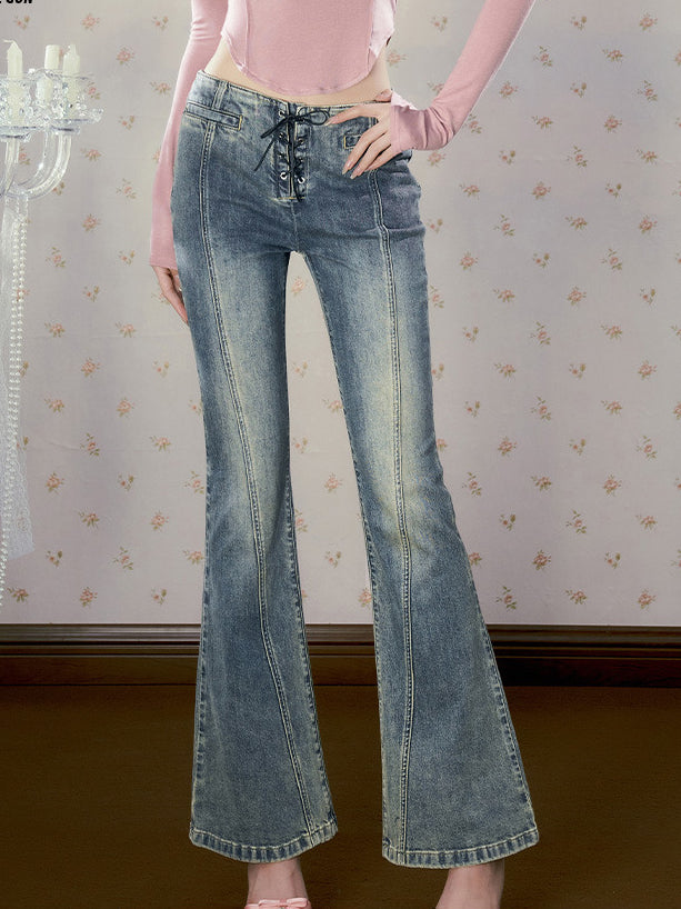 Blue Denim High-waist Flared Pants - CHINASQUAD