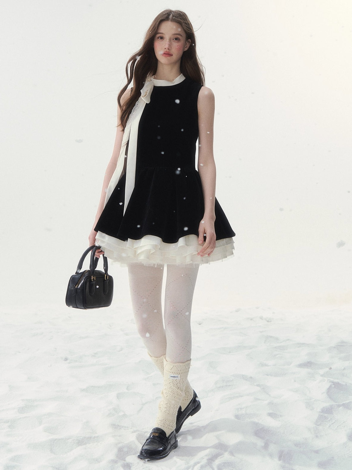 Piano-Key Bow Puff Mini Dress