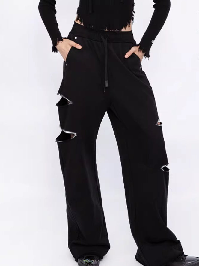 Color-Blocked Distressed Jogger Pants