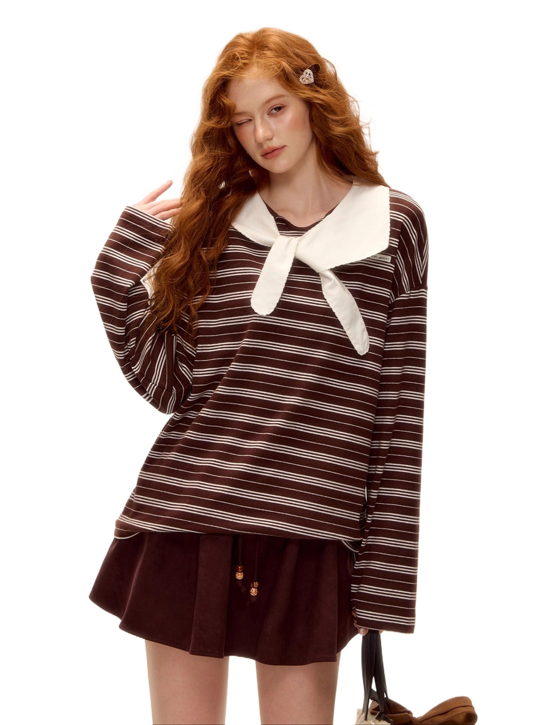 Bow-Tie Striped Long-Sleeve T-Shirt