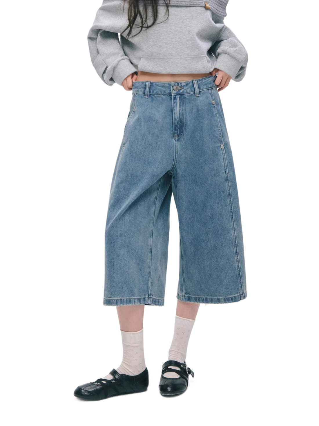 Deconstructed Panel Wide-Leg Bermuda Denim Shorts