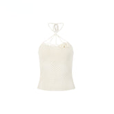 Rose Knitted Hollow Out Spaghetti Strap Tank Top - CHINASQUAD