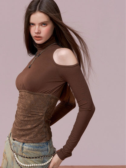 Lace-Panel Fitted Long-Sleeve T-Shirt