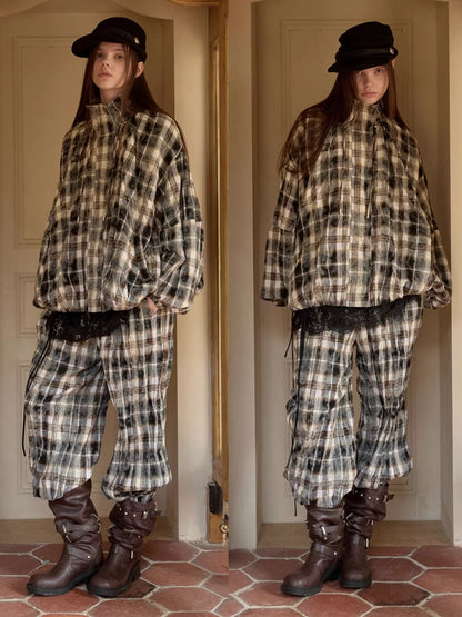 Ruched Stand-Collar Oversized Jacket