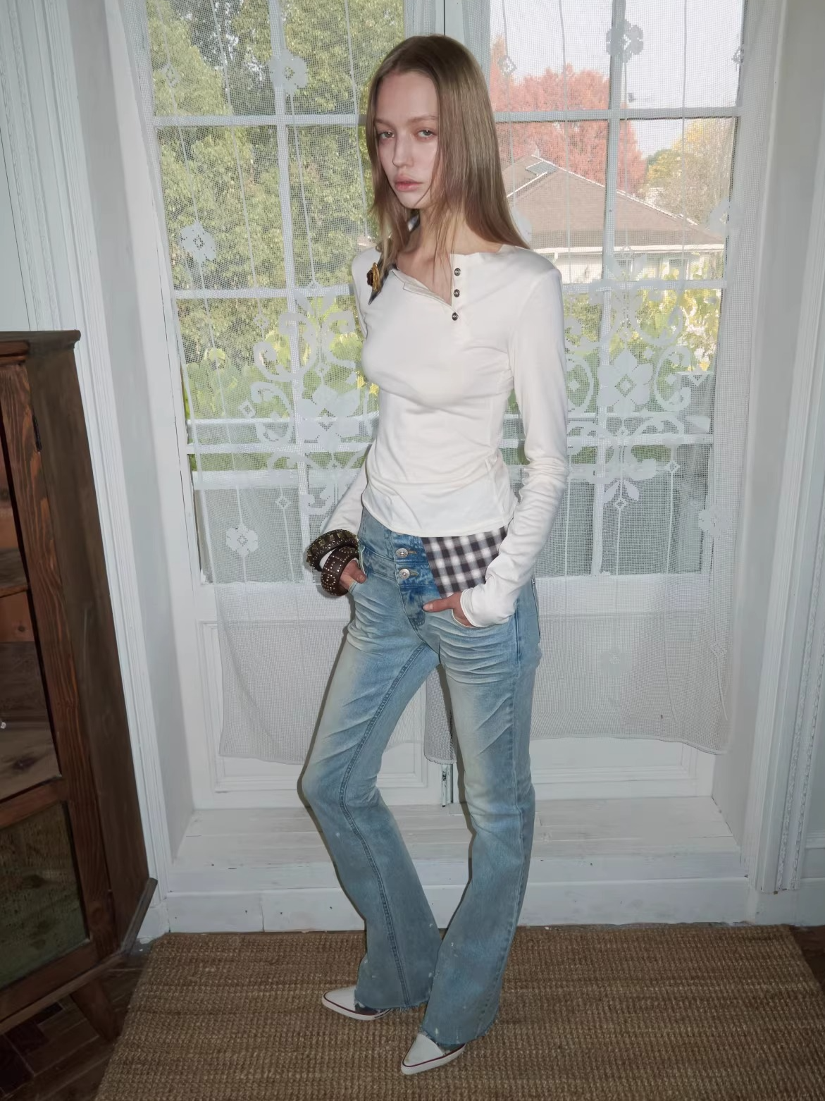 Layered Asymmetric Henley Long Sleeve Top