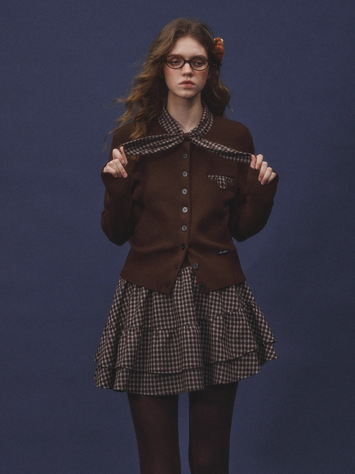 Wool-Blend Plaid Patchwork Knit Crewneck