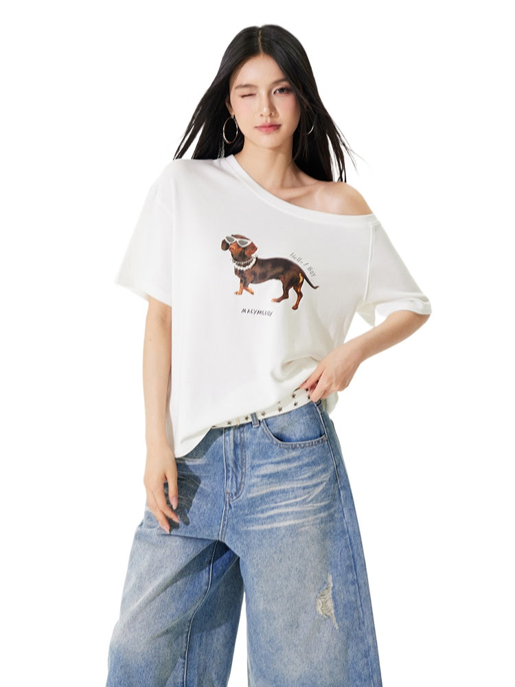 Dachshund Puppy Regular &amp; Slant Shoulder T - shirt - CHINASQUAD