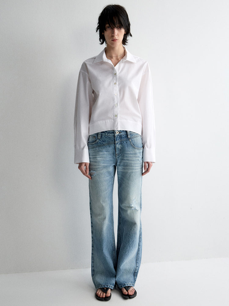 Irregular Pocket Wide-Leg Denim Pants