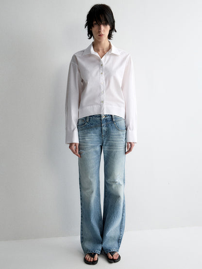 Irregular Pocket Wide-Leg Denim Pants